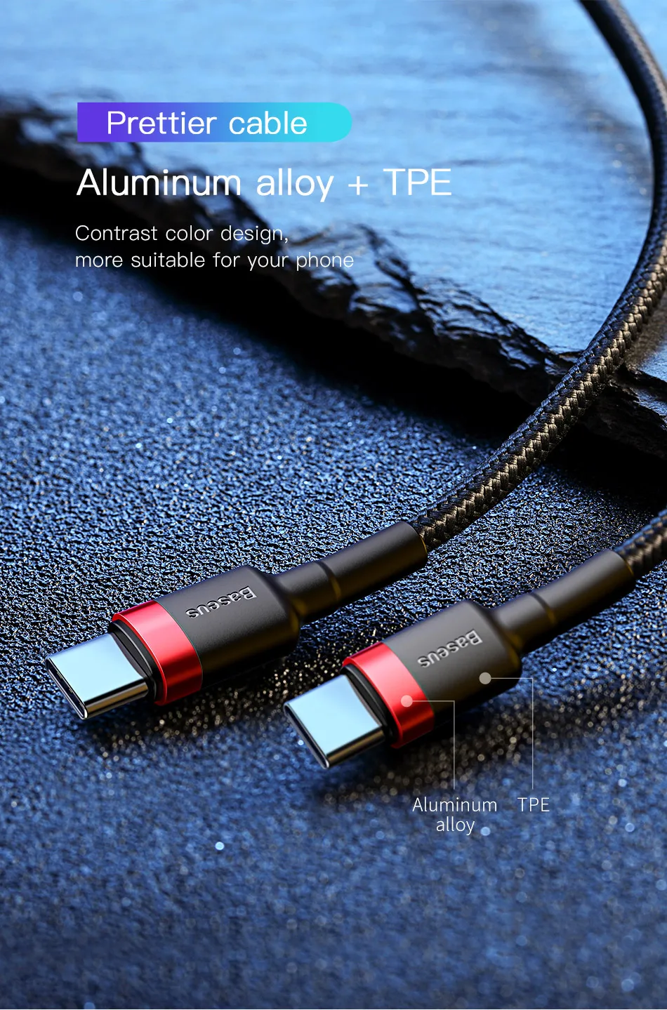 Кабель Baseus type USB C для samsung Galaxy S9 Plus Note 9, поддержка PD 60W QC3.0 3A, кабель для быстрой зарядки для устройств type-C