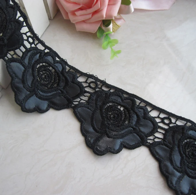 

Free Shippping 7cm Black Leather Lace Flower Embroidered Black Trims DIY Decorative Accessory for Garments Z396
