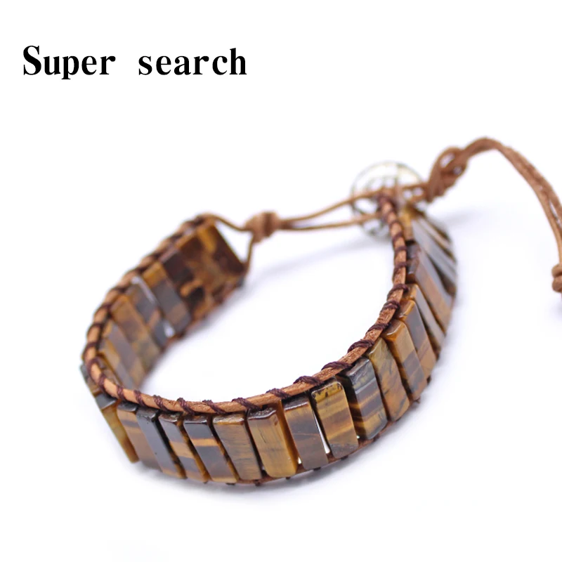 

Unisex Bohemian Tube Natural Yellow Tiger Stone Single Leather Wrap Bracelet Beaded Couples Bracelet Bestfriend Gifts Dropship