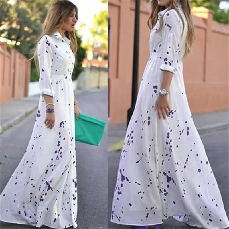 print maxi dresses summer for women full sleeve floor length dress elegant daily casual dress sexy long dropshipping 40AT206