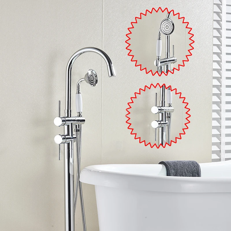 Onyzpily LED Electroplated Ceramic Handle Handheld Rainfall Shower Floor Stand Faucet Single Handle Mixer Tap 360 Rotation spout