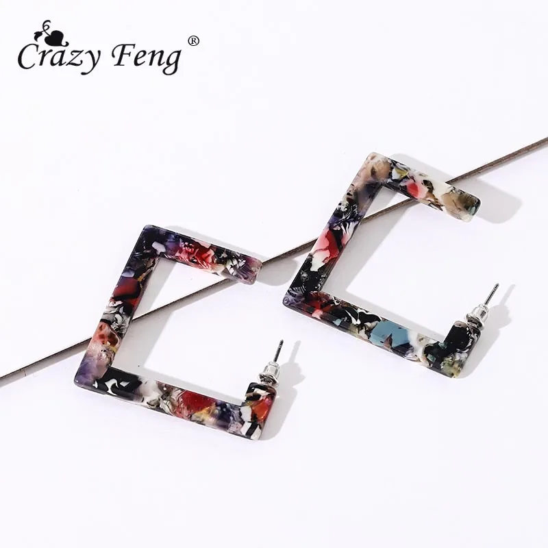 Crazy Feng 2021 Модные Акриловые серьги из смолы женские модные висячие квадратные
