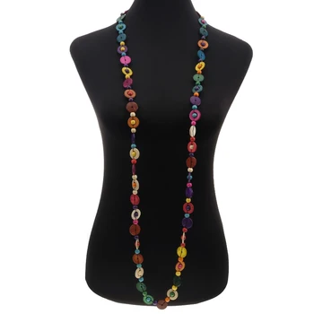 

Ethnic Wholesale Long Strand Coconut Shell Beaded Necklace Multicolor Tiny Choker Wooden Round Handmade Knitted Bohemian Jewelry
