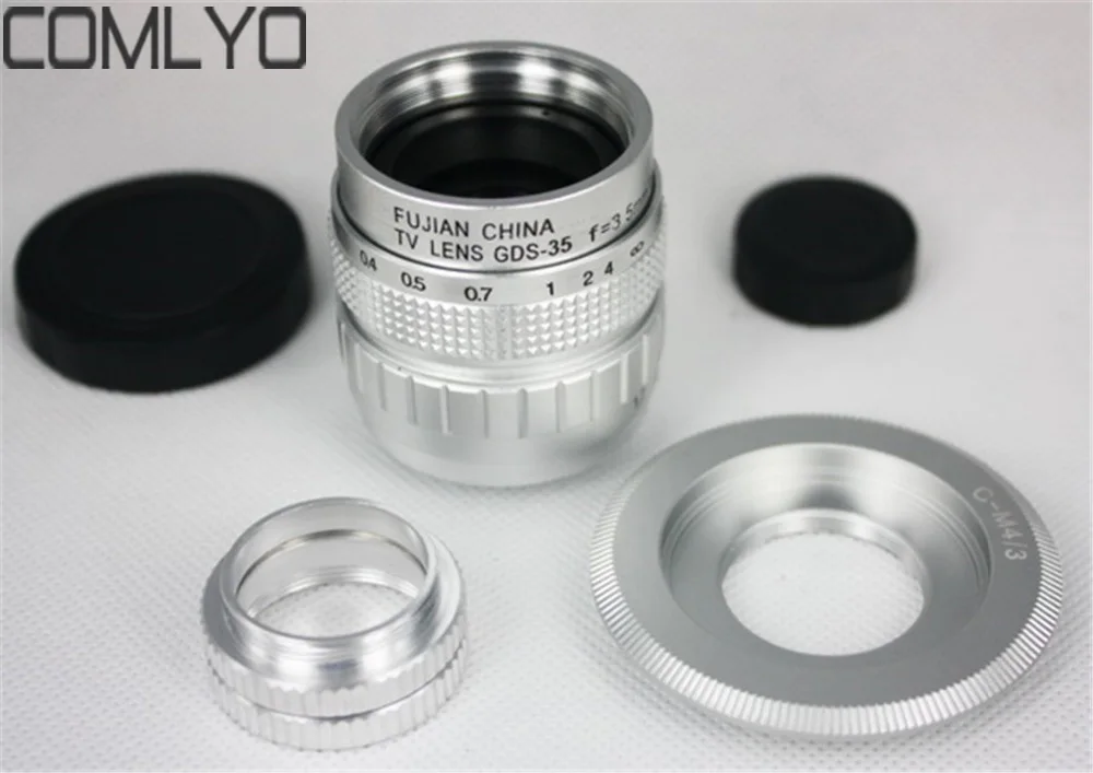 Brand New Silver 35mm f/1.7 CCTV Lens for m43 ep2 gf1 gh1+ C mount to