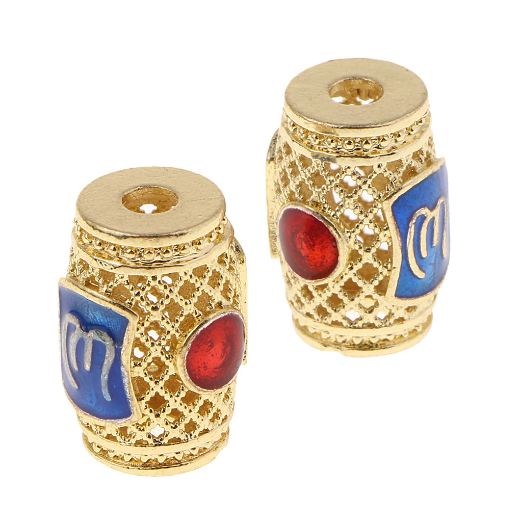 2 Pcs Delicate Enamel Barrel Beads Large Hole 2mm 4mm Round Loose Beads Spacer Charms for Handmade Jewelry Making and Crafting