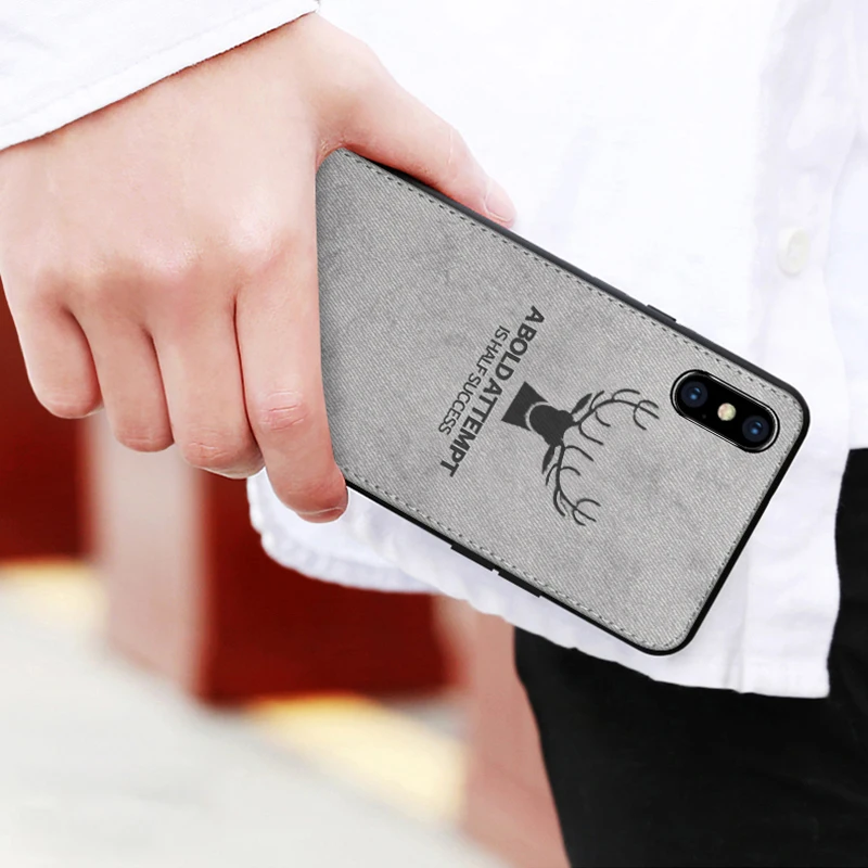 Cloth Fabric 3D Embossed Deer Case For iPhone XR XS X 6 6S 7 8 Plus 11 13 Pro Max 12 Mini i Phone SE Soft TPU Frame Cover Coque iphone 13 magnetic case