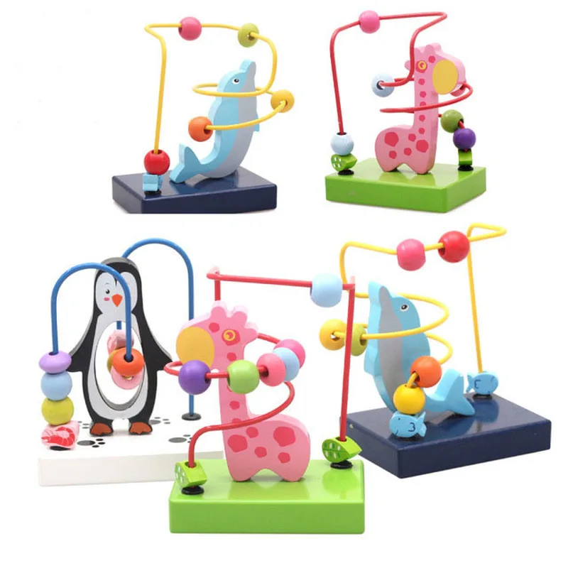 

New Early Learning Toy Children Kids Baby Colorful Wooden Mini Wooden Beaded Puzzle Round Bead Toy Tumbler Random Color