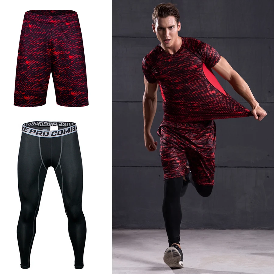 Компрессионные штаны для мужчин из двух частей бодибилдинга бега баскетбола