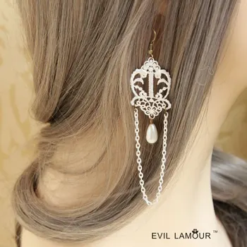 

Princess sweet lolita earrings Fashion royal bride white lace tassel pearl drop earrings lolita accessories jewelry EH-36