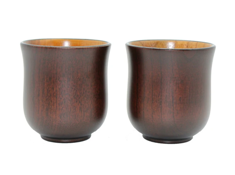 Set of 2 Japanese Style Wooden Cup Mug Handmade Natural Wood Coffee Tea Cups Couple Water Cups Fine Drinkware Gift  (5)