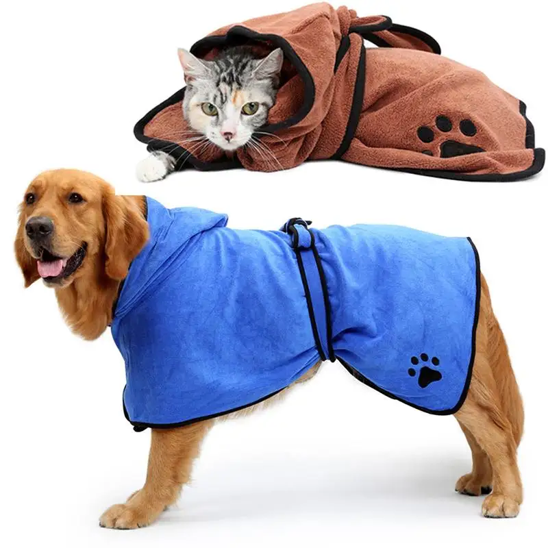 Халат для собак, теплая одежда для собак, Впитывающее Влагу для домашних питомцев, сушильное полотенце, вышитое лапой, кошачьим капюшоном, банное полотенце s, Груминг за домашним животным изделием