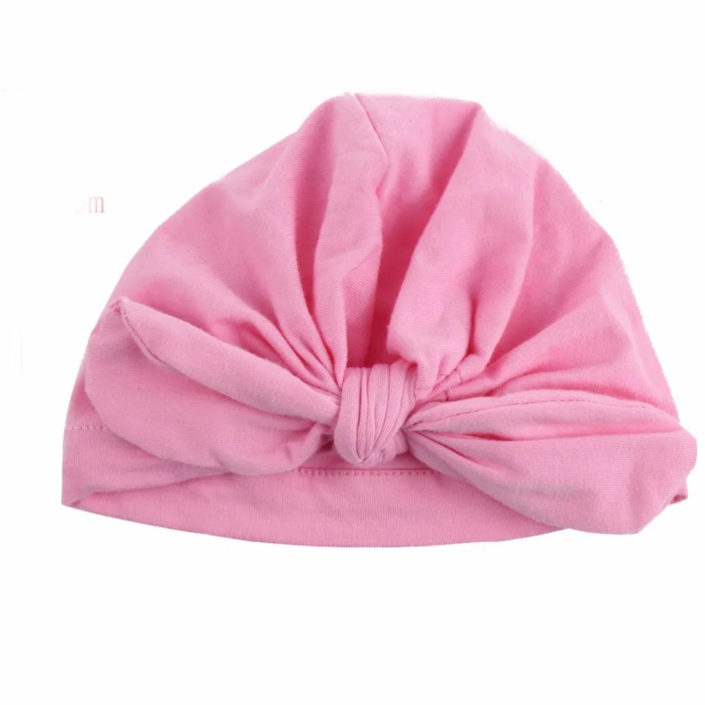 Solid Girls Hats Cotton Infant Caps Elastic Boys Beanies Rabbit Ear Headwear Hot Knot Toddler Hat 0-6 Months Baby Accessories (3)