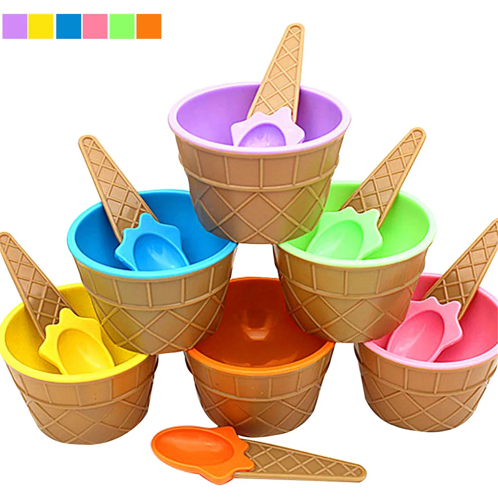 Summer Fashion Ice Cream Bowl With A Spoon Double deck Antifreeze Bowls For Kids font b
