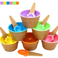 Summer Fashion Ice Cream Bowl With A Spoon Double-deck Antifreeze Bowls For Kids Baby Ice Cream Tool TB Sale