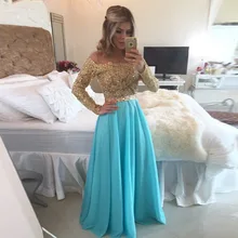 Neue Ankunft Lange Ärmel Blau Chiffon-Langes Abendkleid Kleider Vestido De Festa Longo Günstigen Preis Vintage Abendkleid 2015