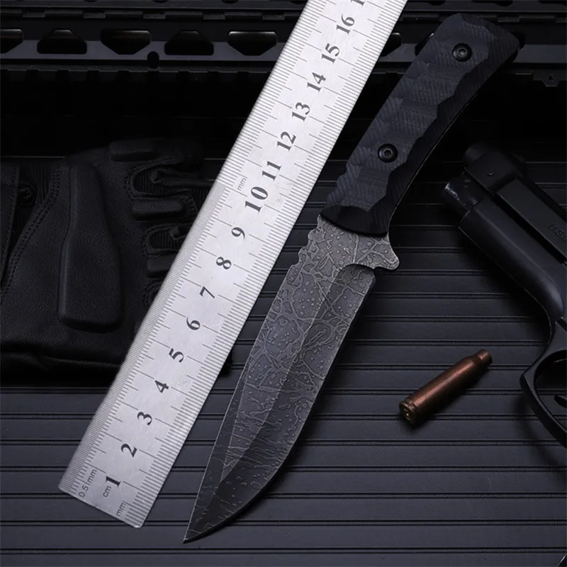 Outdoor self-defense field high hardness saber wilderness survival fruit knife small straight cutting tool not sharp etched
