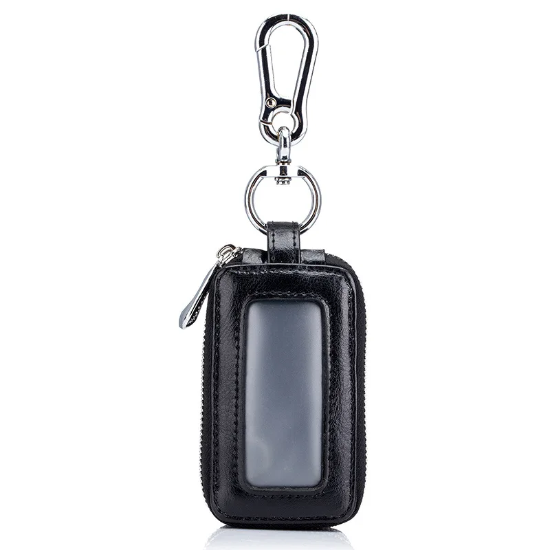 Новое поступление, мужские держатели ключей от автомобиля из натуральной кожи, многофункциональная Ключница на двойной молнии, квадратный чехол для ключей для дома, Женский кошелек для ключей - Цвет: Black