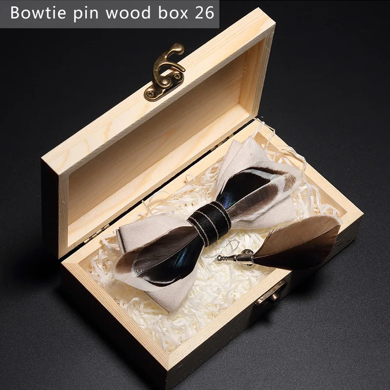 Bowtie pin woodbox26 JEMYGINS, дизайн, галстук-бабочка, перо, бант, изысканная ручная работа, Мужская брошь для галстука-бабочки, деревянная булавка, подарочный набор, Свадебная вечеринка - Цвет: Bowtie pin woodbox26