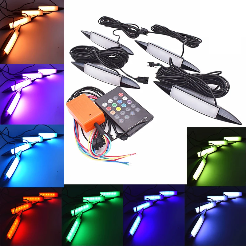 4PCS 8W Car Wheel Lights Tire Light Eyebrow Shape Decorative Lights Lamp Kit RGB Car Wheel Eyebrow Lamp With RF Remote 0