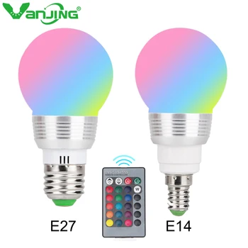 

LED RGB Bulb Lamp E27 E14 85-265V LED Changeable Spotlight 3W Magic Holiday RGB Lighting +Remote Control 16 Colors