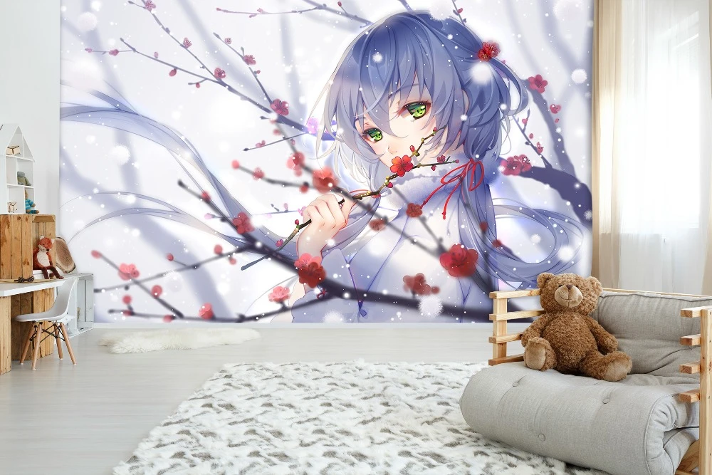 自己粘着 3d雪梅アニメ女の子日本アニメ壁紙壁画壁印刷デカール壁の壁画 壁紙 Aliexpress