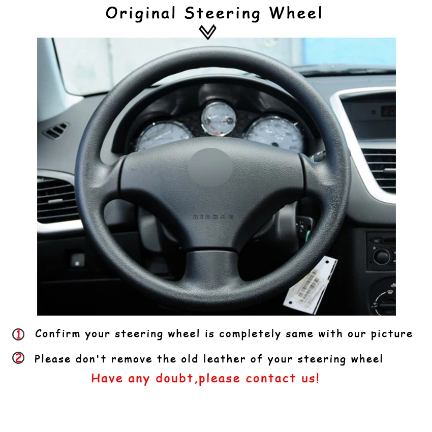 Черная крышка рулевого колеса из натуральной кожи для peugeot 206 2007-2009 peugeot 207 Citroen C2