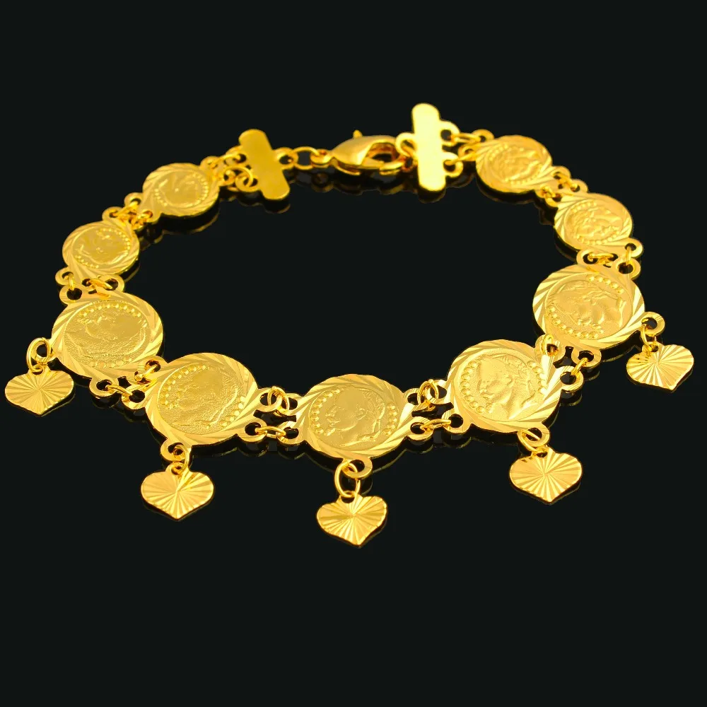 Fansheng Модные украшения для монет висит сердце браслет золотой цвет Для женщин Подарки