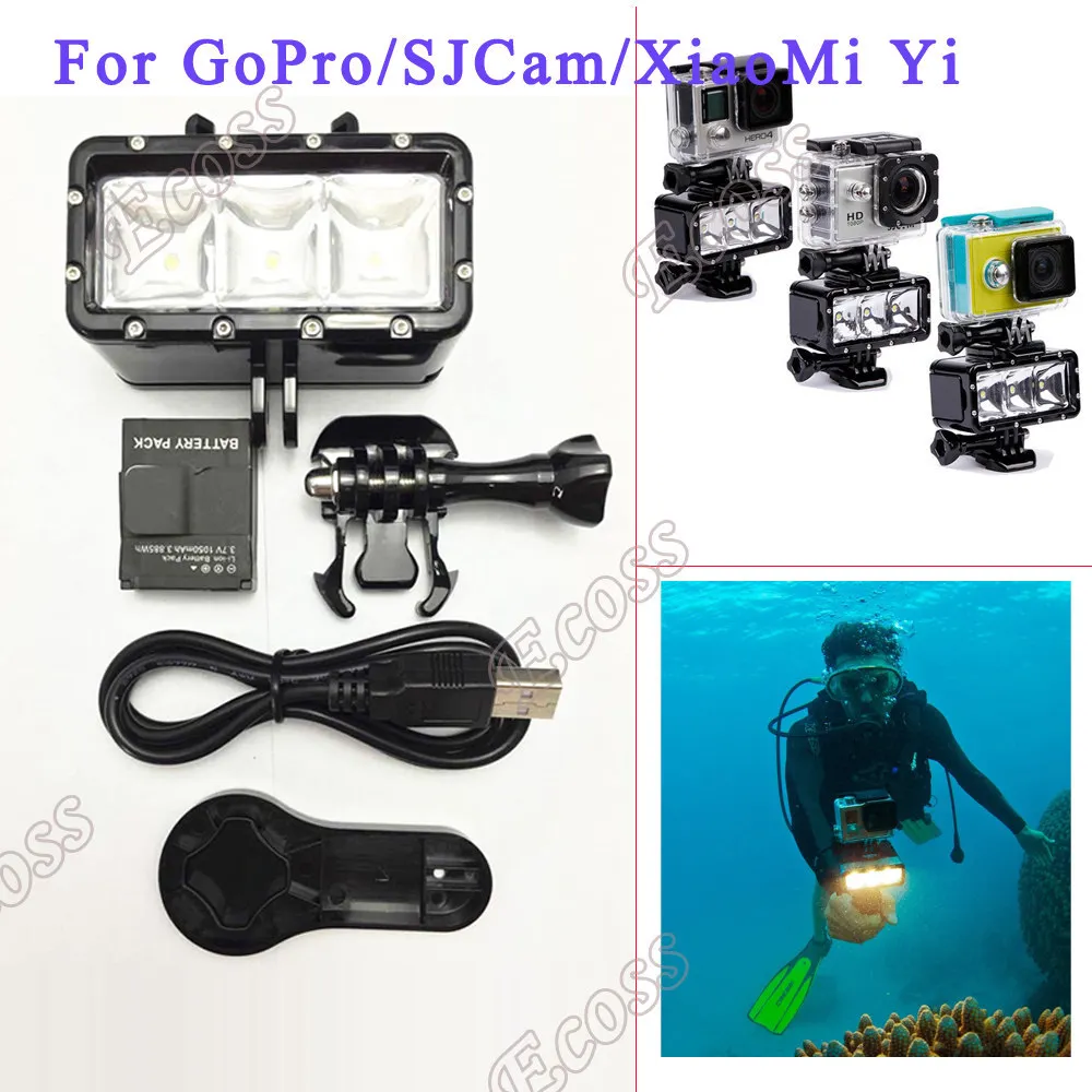 Goede Accessoires GoPro Onderwater Licht Duiken waterdichte LED light + Batterij Voor GoPro Hero 5 6 Sessie Hero4 3 + 3 Xiaomi Yi SJ4000