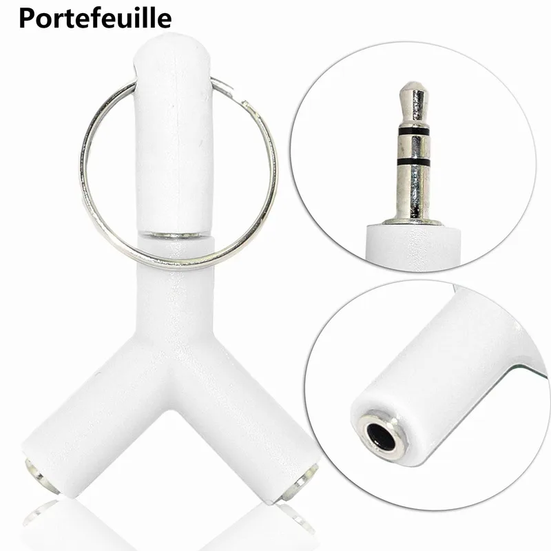 Portefeuille 3.5mm Y Shape Stereo Jack Audio Headset Connector Adapter Keyring Splitter For iPhone 6 5 Xiaomi Redmi 4x Headphone (1)