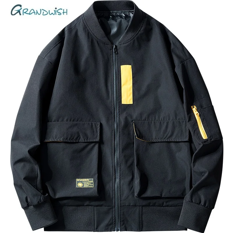

Grandwish Spring Autumn Men's Jacket New Black Blue Color Long Sleeve jacket Hip Hop Fashion Male Baseball Streetwear,LA451