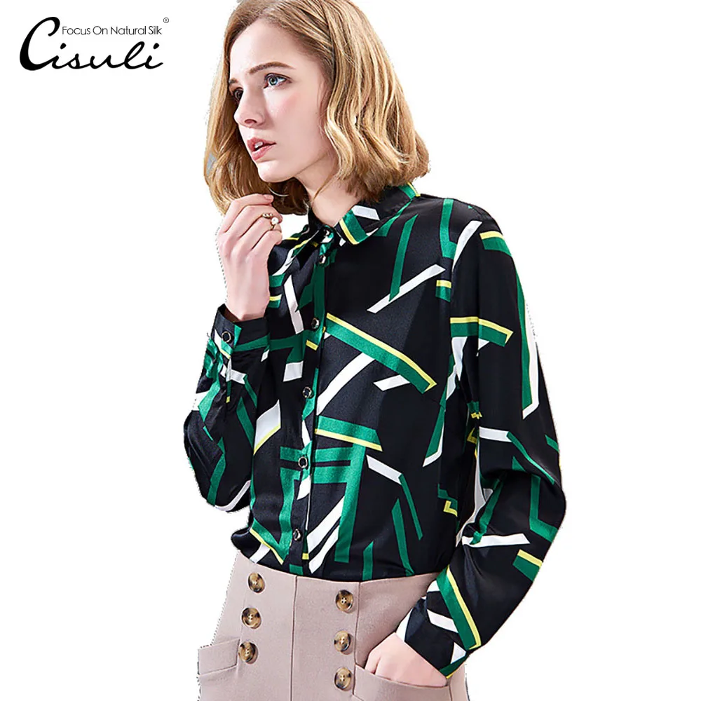 

CISULI 100% Mulberry Silk Blouses Women Shirt Silk Satin Blouses Woman Long Sleeve Plus Size S-5XL