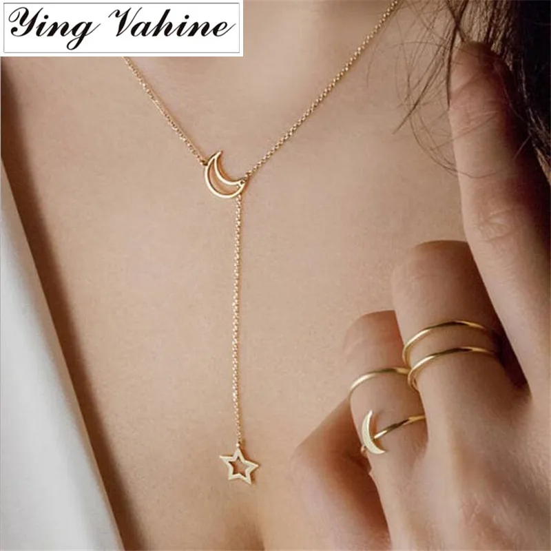 

ying Vahine New Jewelry Necklace Women Moon and Star Long Pendant Necklace for Women collier collares