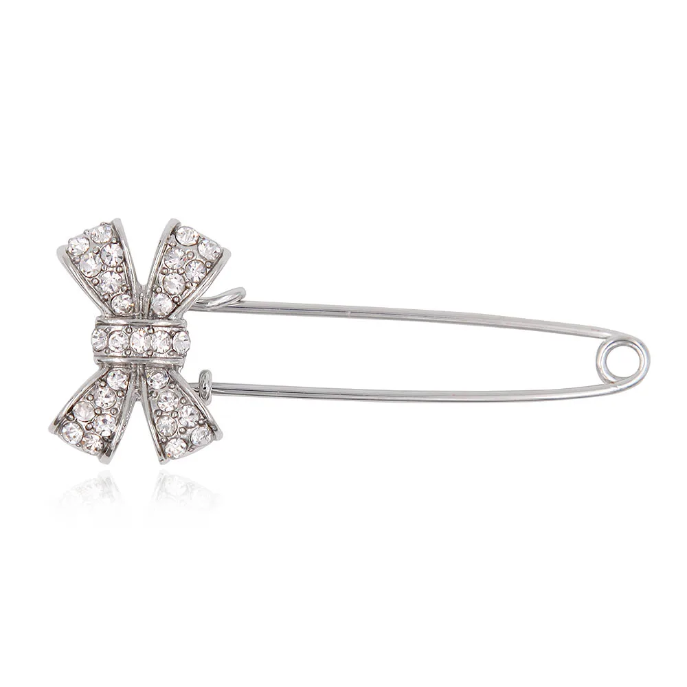 Classic Crystal Rhinestone Bowknot Brooch Metal Safety Clasp Pin Man