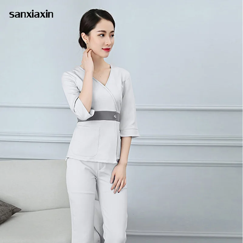 

Clothing Pants Set Beautician Health Museum Technician Workwear Short Sleeve /Seven-quarter sleeveSet Foot Massage Foot Massager