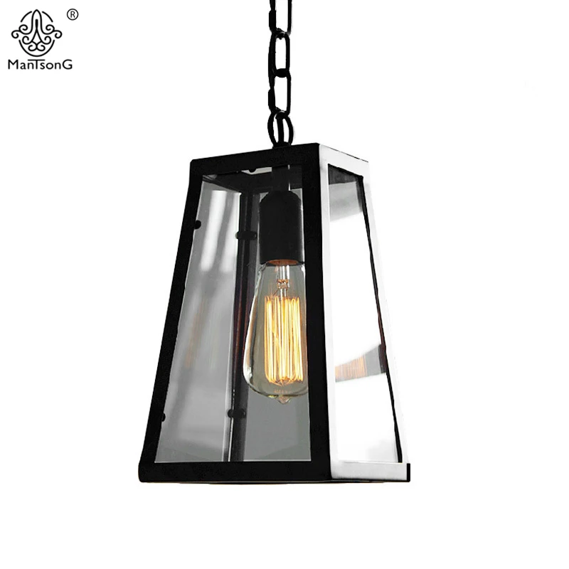 Hanging Lighting Box Glass Creative Vintage Design Iron Pendant Lights