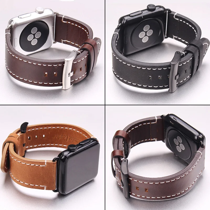 Винтажные Ремешки для наручных часов из натуральной кожи браслет Apple Watch ремешок