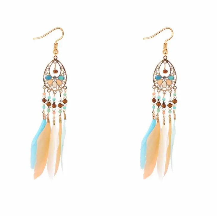 Poem snow Ya zhu feather fringed Earrings