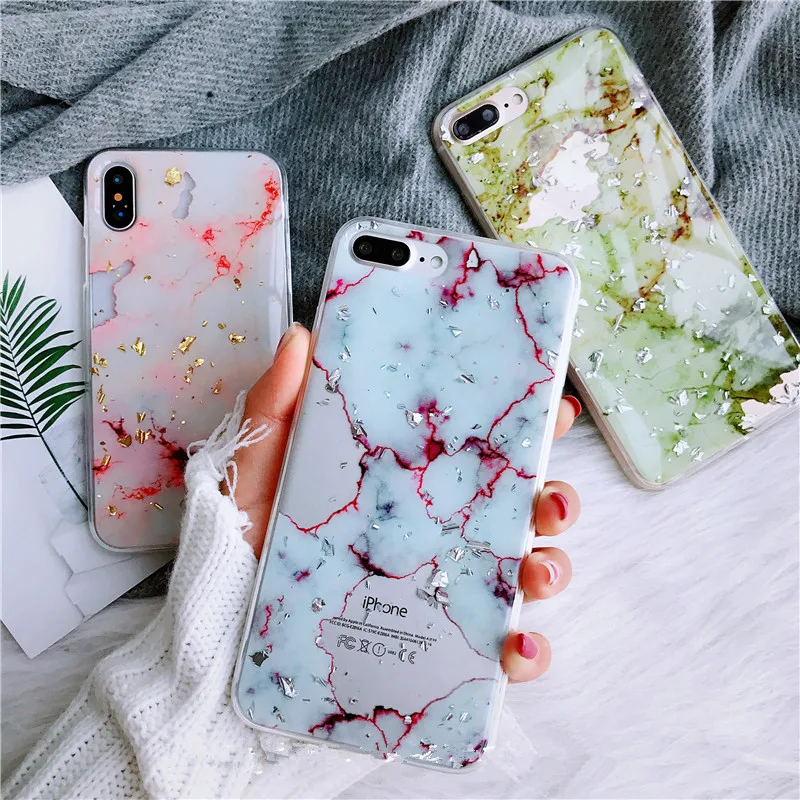 

QINUO Luxury Foil Marble Phone Case For iphone 6S Case For iphone X 6 7 8 Plus Cases Fashion Cute Back Cover Cool Classical Capa