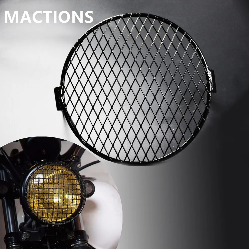 

6.3" Motorcycle Retro Diamond Grid Steel Shield Headlight Mesh Grille Lampshade Motorbike Headlamp Lid Cover For Harley