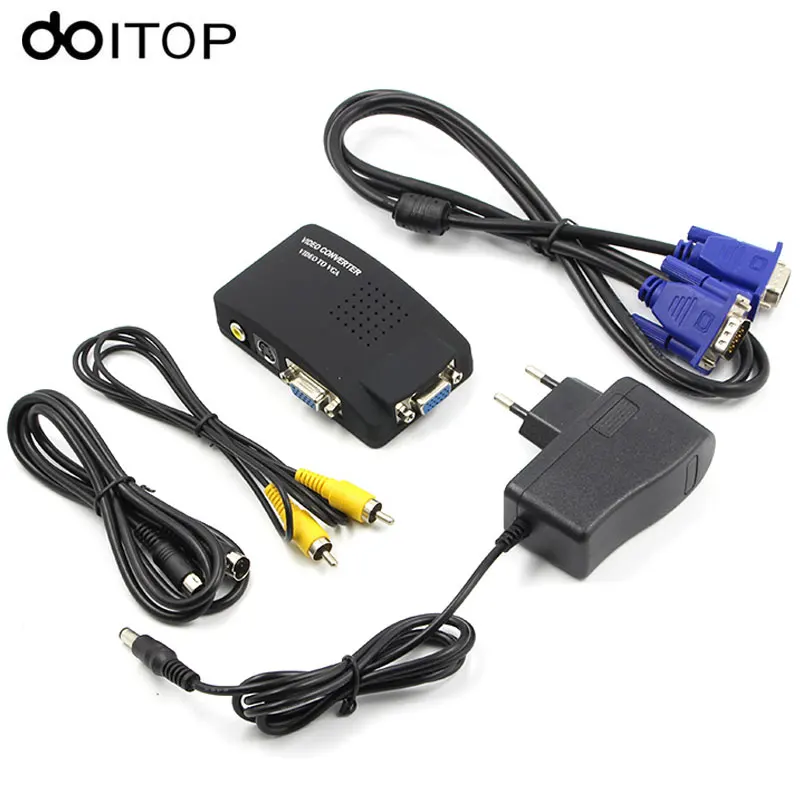 DOITOP AV to VGA PC Laptop Composite Video TV VGA/S-Video/Composite RCA/ Converter Switch Adapter Switcher Box | Электроника
