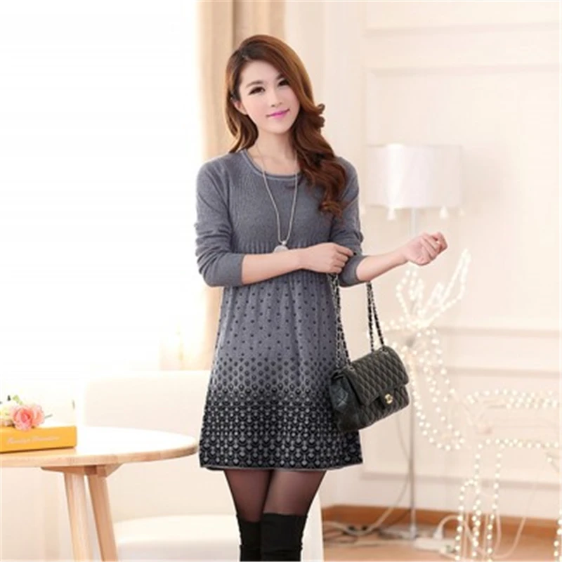 Goede 2018 Herfst Winter Trui Mini Gebreide Wollen Trui Jurk Plus Size Hoge Kwaliteit Warm Vrouwen Trui en Truien 4 Kleuren l912
