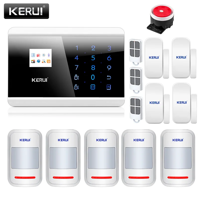 

KERUI 8218G GSM PSTN Home Burglar Security Alarm System Android IOS APP Remote Control With 4 Door Sensors 5 Motion Detectors