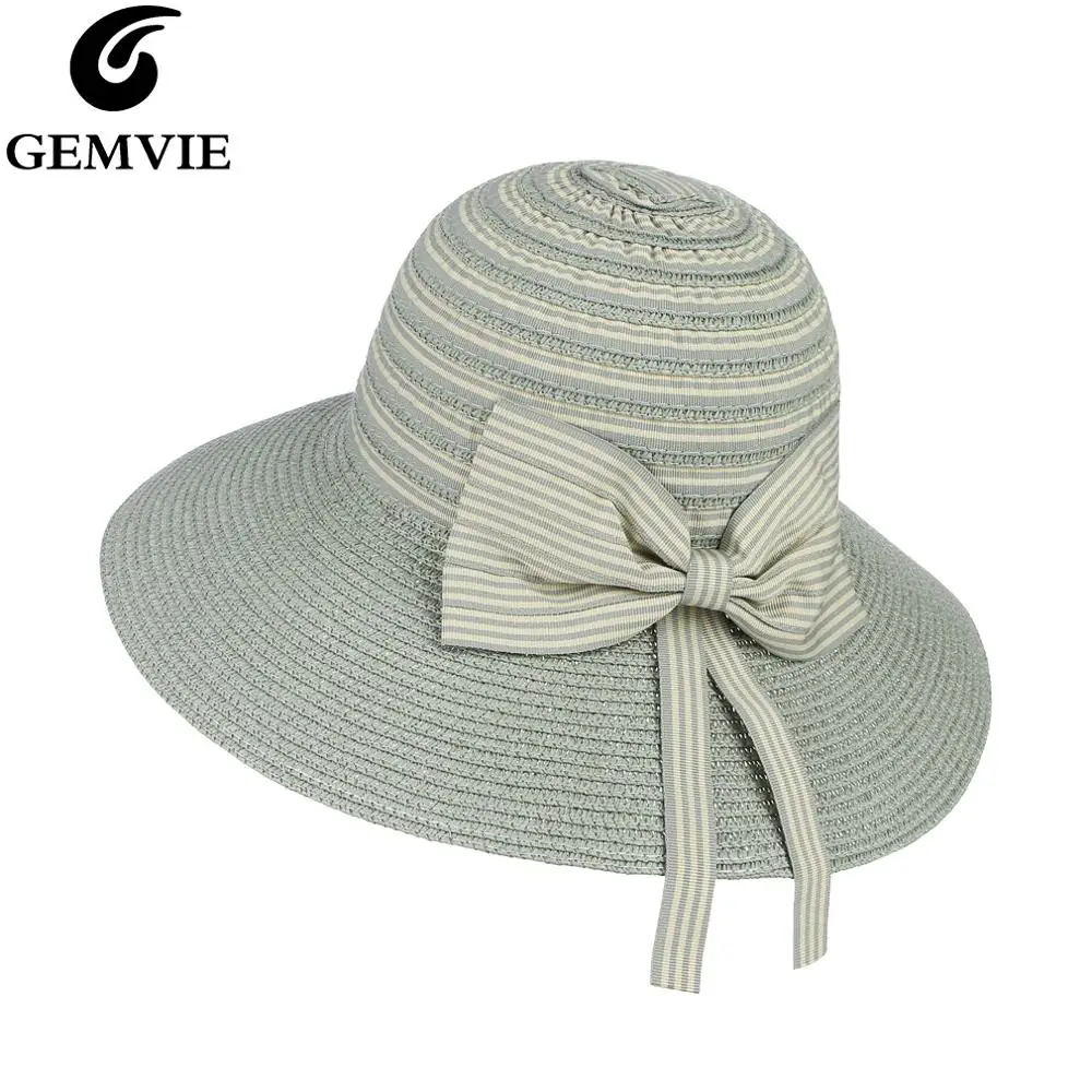 GEMVIE مرن واسعة حافة قبعة الشمس للنساء قبعات صيفية القش قبعة سيدة جديد العصرية القوس الكبير قبة ورقة المنسوجة قبعة بحافة الشاطئ كاب GEMVIE مرن واسعة حافة قبعة الشمس للنساء قبعات صيفية القش قبعة سيدة جديد العصرية القوس الكبير قبة ورقة المنسوجة قبعة بحافة الشاطئ كاب