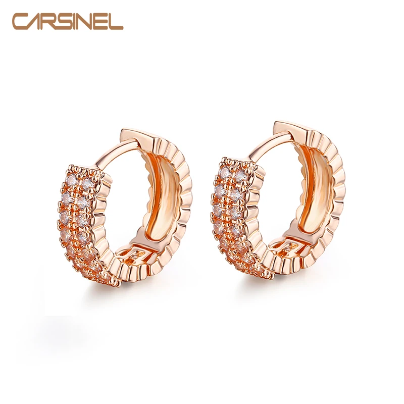 

CARSINEL Brand Queen Cute Romantic Style Earrings Jewelry For Women Luxury Rose Gold color with AAA Cubic Zircon Hoops Earrings