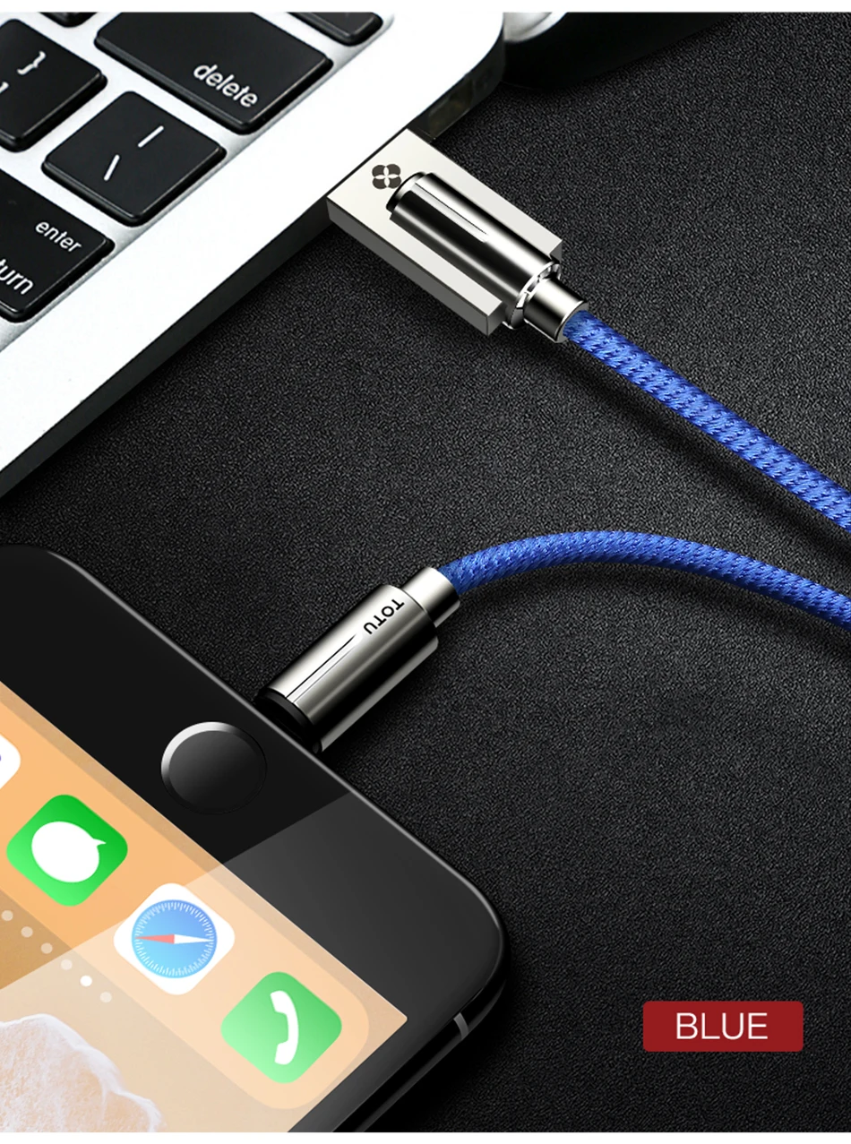 TOTU цинковый сплав USB кабель для iPhone X 8 7 6 быстрая зарядка данных зарядное устройство для iPhone Xs Max XR iPad провод Шнур кабель для мобильного телефона