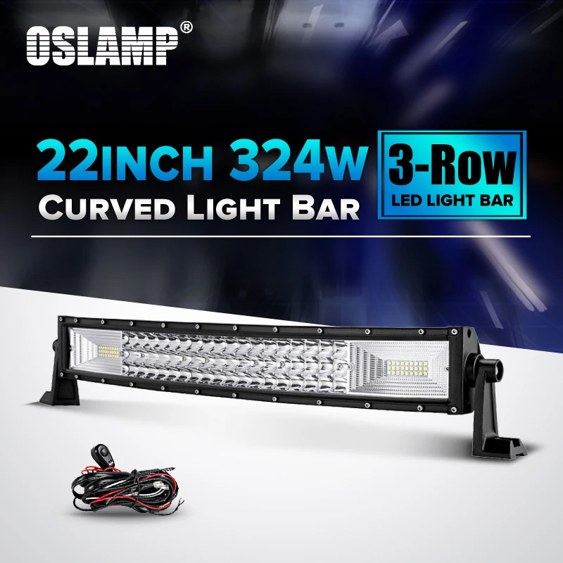 

Oslamp 324W 22" Curved LED Work Light Bar Triple Row Chips 24V 12V Led Light Bar for Car SUV PickUp Truck Camber Led Bar Offroad
