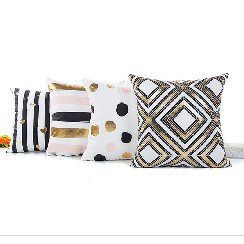 Fashion Geometry Art Stripe Black White Gold Mix Color Bronzing Pillowcase Cover Pillow Bedroom Home Decorative Case | Дом и сад