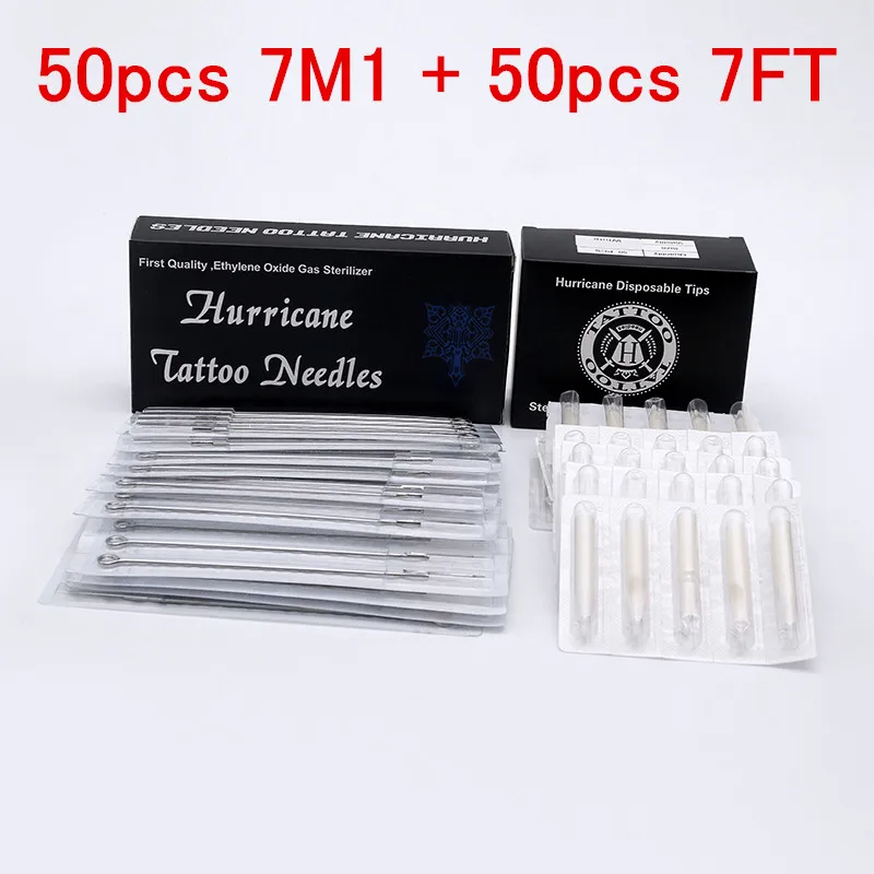 Tattoo Needles Tips (7M1+7FT) 50pcs 7M1 Disposable Sterile Tattoo Needle with 50pcs 7FT