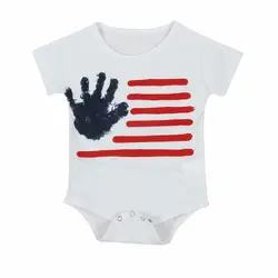Для новорожденных мальчиков и девочек с коротким рукавом ползунки US Национальный флаг ладони полосой печати Дети Детские комбинезоны