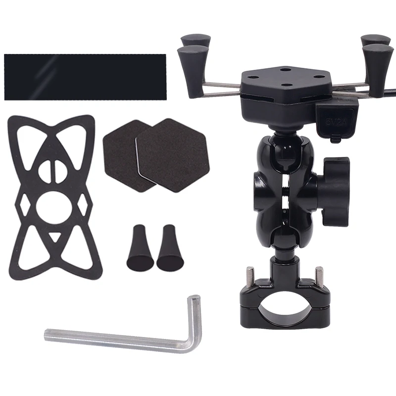 

Motorcycle Phone Holder Handlebar Fixed w/switch USB Charging Waterproof Shockproof Multi-Function Rearview Mirror Stand Bracket